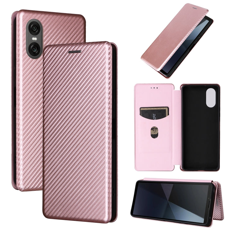 For Sony Xperia 10 VI 2024 Carbon Fiber Texture Flip Leather Phone Case(Pink) by buy2fix