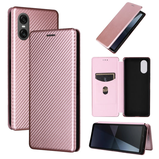 For Sony Xperia 10 VI 2024 Carbon Fiber Texture Flip Leather Phone Case(Pink) by buy2fix