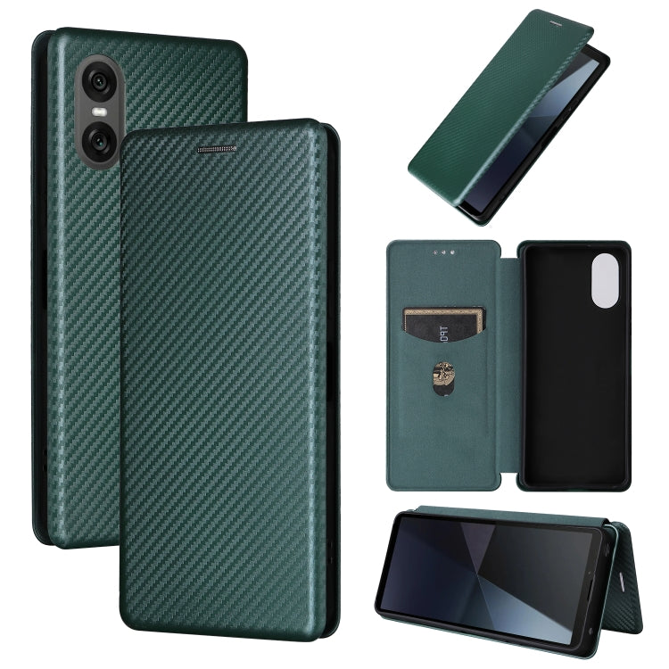 For Sony Xperia 10 VI 2024 Carbon Fiber Texture Flip Leather Phone Case(Green) by buy2fix
