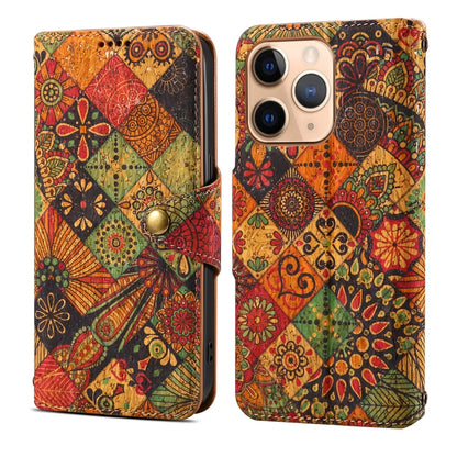 For iPhone 11 Pro Denior Flower Language Series Cork Fabric Oil Edge Leather Phone Case(Autumn) - iPhone 11 Pro Cases by Denior | Online Shopping UK | buy2fix