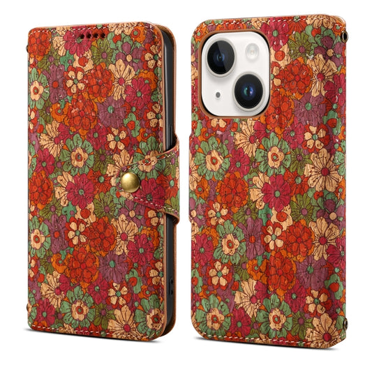 For iPhone 14 Denior Flower Language Series Cork Fabric Oil Edge Leather Phone Case(Summer) - iPhone 14 Cases by Denior | Online Shopping UK | buy2fix