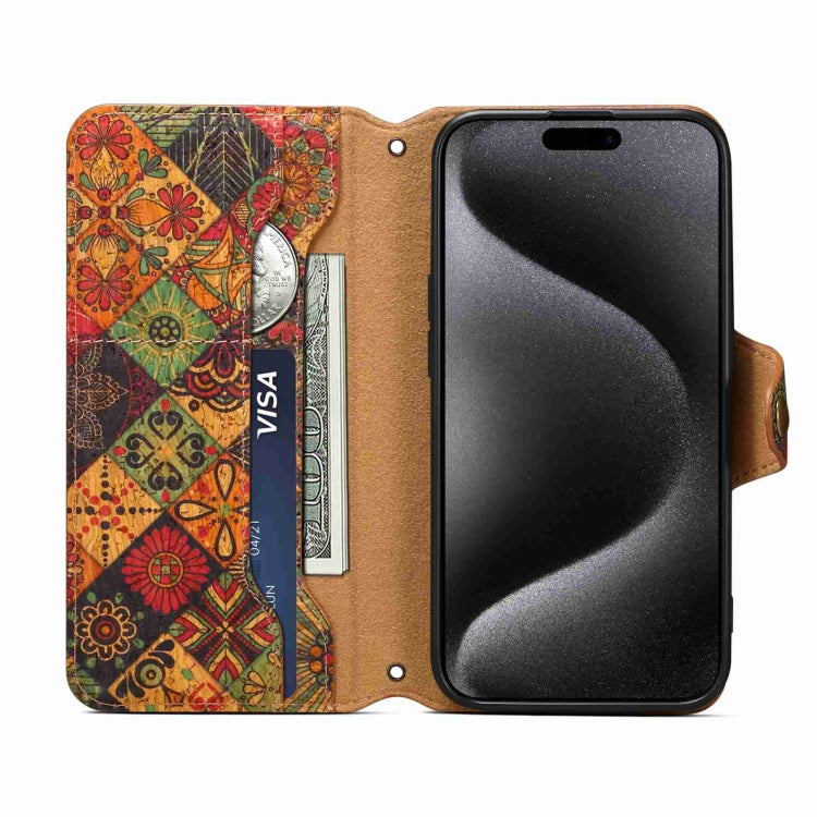 For iPhone 14 Denior Flower Language Series Cork Fabric Oil Edge Leather Phone Case(Autumn) - iPhone 14 Cases by Denior | Online Shopping UK | buy2fix