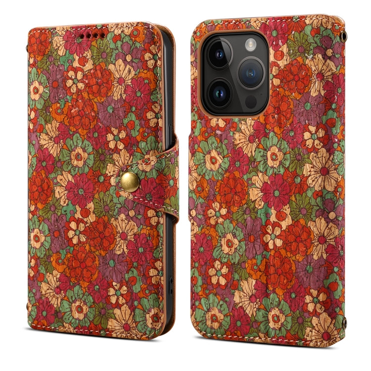 For iPhone 15 Pro Denior Flower Language Series Cork Fabric Oil Edge Leather Phone Case(Summer) - iPhone 15 Pro Cases by Denior | Online Shopping UK | buy2fix