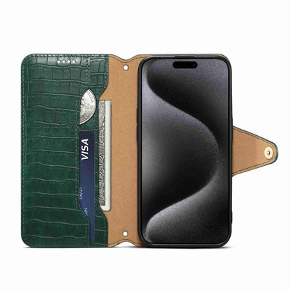 For iPhone 15 Pro Max Denior Crocodile Texture Oil Edge Leather Phone Case(Green) by Denior