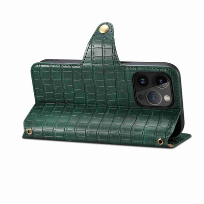 For iPhone 15 Pro Max Denior Crocodile Texture Oil Edge Leather Phone Case(Green) by Denior