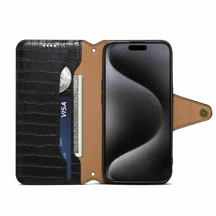 For iPhone 15 Pro Max Denior Crocodile Texture Oil Edge Leather Phone Case(Black) by Denior