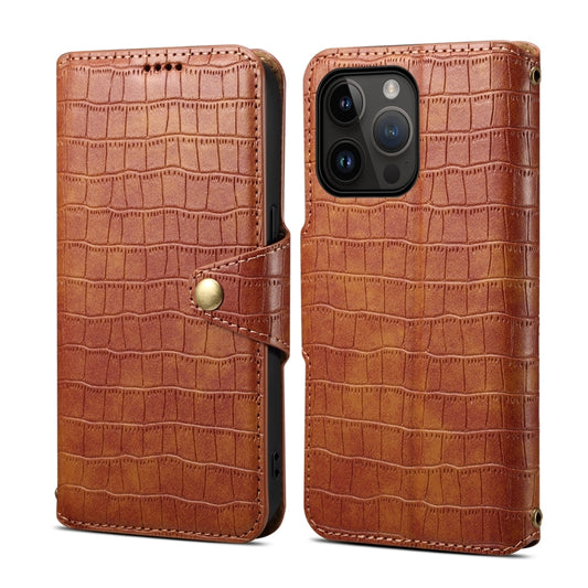 For iPhone 15 Pro Denior Crocodile Texture Oil Edge Leather Phone Case(Brown) - iPhone 15 Pro Cases by Denior | Online Shopping UK | buy2fix
