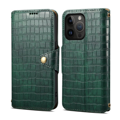 For iPhone 15 Pro Denior Crocodile Texture Oil Edge Leather Phone Case(Green) - iPhone 15 Pro Cases by Denior | Online Shopping UK | buy2fix
