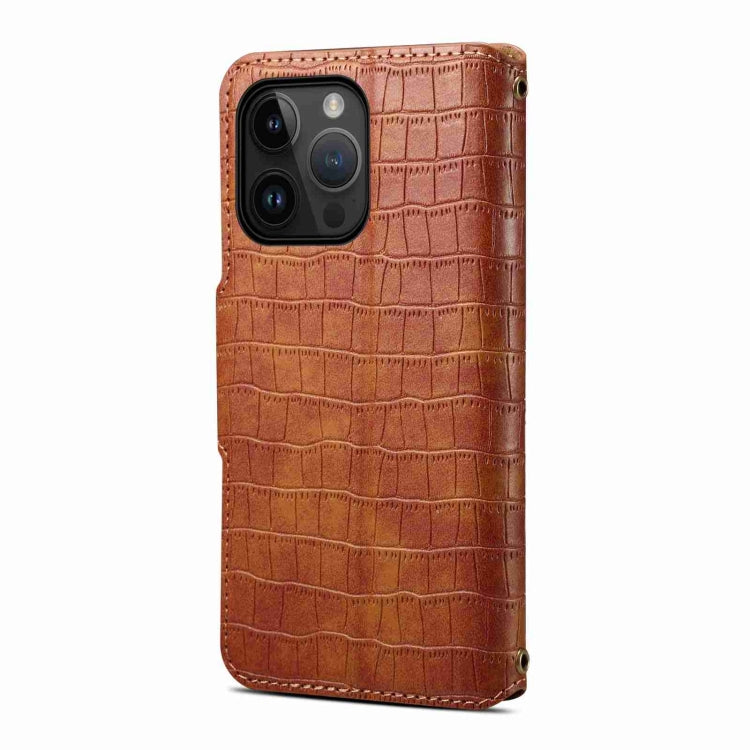 For iPhone 14 Denior Crocodile Texture Oil Edge Leather Phone Case(Brown) - iPhone 14 Cases by Denior | Online Shopping UK | buy2fix