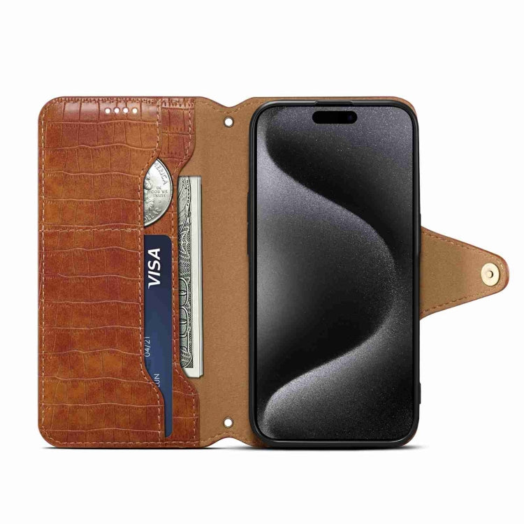 For iPhone 14 Denior Crocodile Texture Oil Edge Leather Phone Case(Brown) - iPhone 14 Cases by Denior | Online Shopping UK | buy2fix