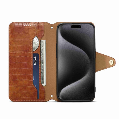 For iPhone 14 Denior Crocodile Texture Oil Edge Leather Phone Case(Brown) - iPhone 14 Cases by Denior | Online Shopping UK | buy2fix