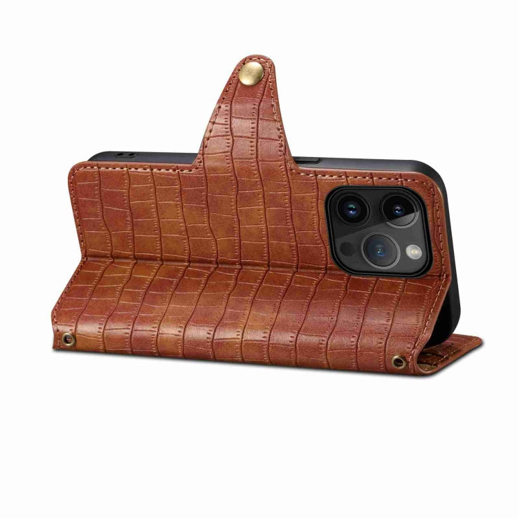 For iPhone 14 Denior Crocodile Texture Oil Edge Leather Phone Case(Brown) - iPhone 14 Cases by Denior | Online Shopping UK | buy2fix