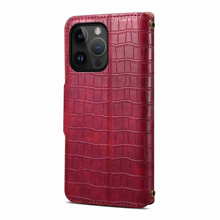 For iPhone 14 Denior Crocodile Texture Oil Edge Leather Phone Case(Rose Red) - iPhone 14 Cases by Denior | Online Shopping UK | buy2fix