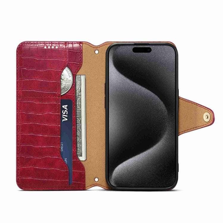 For iPhone 14 Denior Crocodile Texture Oil Edge Leather Phone Case(Rose Red) - iPhone 14 Cases by Denior | Online Shopping UK | buy2fix