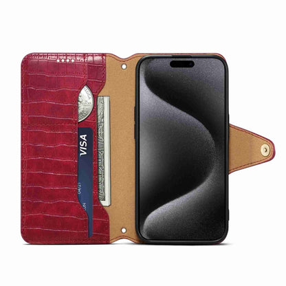 For iPhone 14 Denior Crocodile Texture Oil Edge Leather Phone Case(Rose Red) - iPhone 14 Cases by Denior | Online Shopping UK | buy2fix