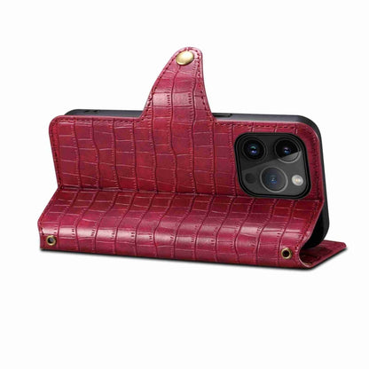 For iPhone 14 Denior Crocodile Texture Oil Edge Leather Phone Case(Rose Red) - iPhone 14 Cases by Denior | Online Shopping UK | buy2fix