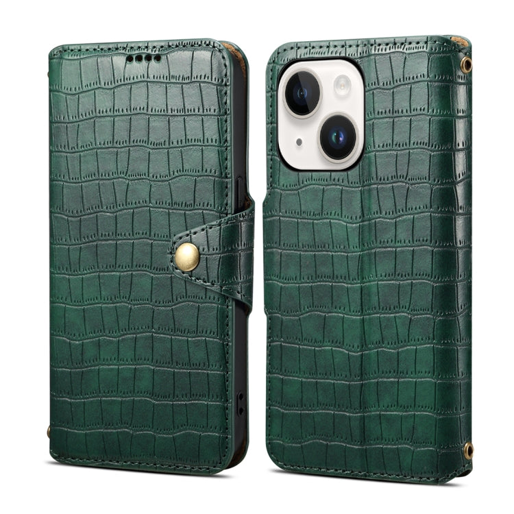 For iPhone 14 Denior Crocodile Texture Oil Edge Leather Phone Case(Green) - iPhone 14 Cases by Denior | Online Shopping UK | buy2fix