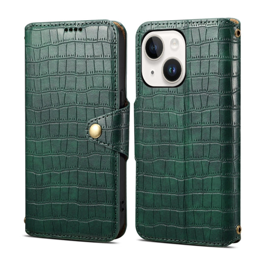 For iPhone 14 Denior Crocodile Texture Oil Edge Leather Phone Case(Green) - iPhone 14 Cases by Denior | Online Shopping UK | buy2fix