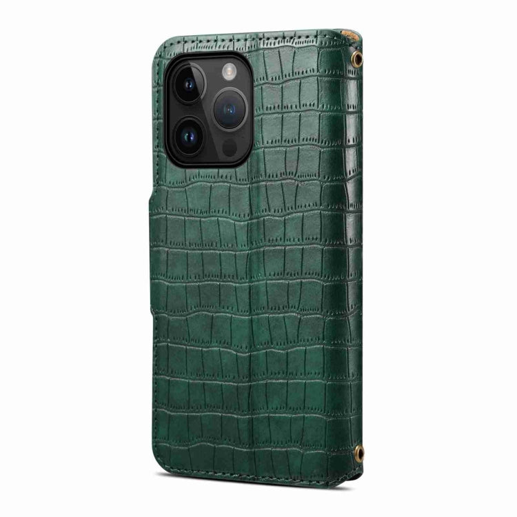 For iPhone 14 Denior Crocodile Texture Oil Edge Leather Phone Case(Green) - iPhone 14 Cases by Denior | Online Shopping UK | buy2fix