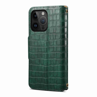 For iPhone 14 Denior Crocodile Texture Oil Edge Leather Phone Case(Green) - iPhone 14 Cases by Denior | Online Shopping UK | buy2fix