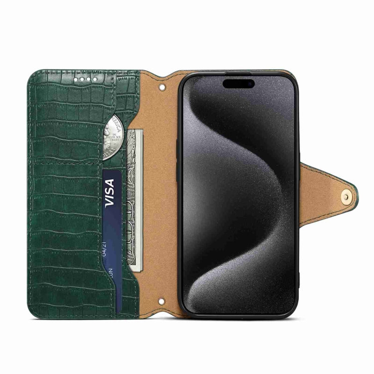 For iPhone 14 Denior Crocodile Texture Oil Edge Leather Phone Case(Green) - iPhone 14 Cases by Denior | Online Shopping UK | buy2fix