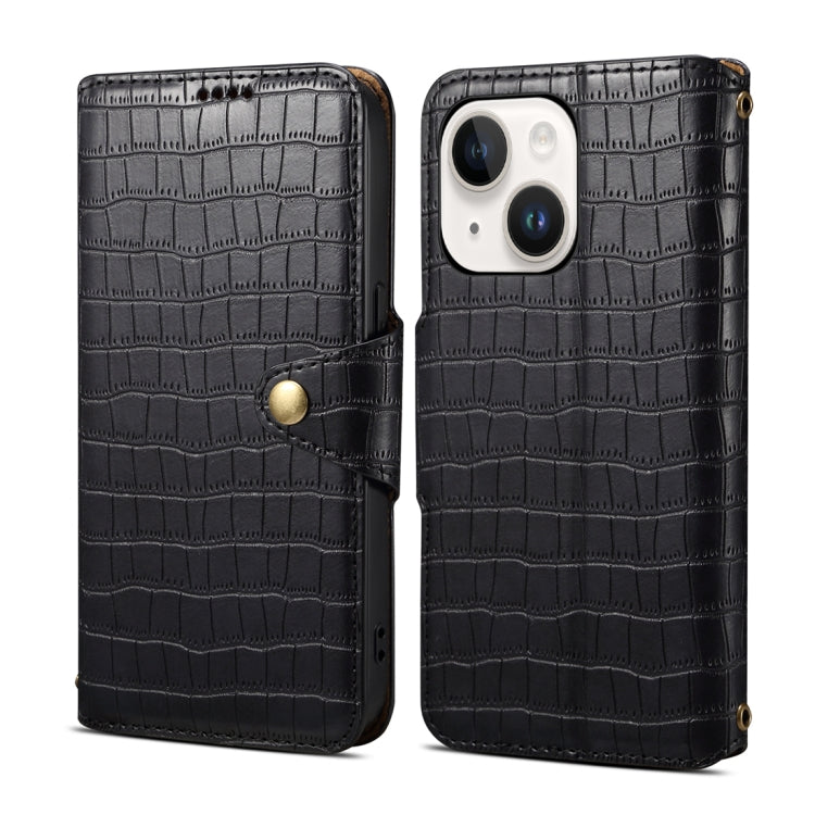 For iPhone 14 Denior Crocodile Texture Oil Edge Leather Phone Case(Black) - iPhone 14 Cases by Denior | Online Shopping UK | buy2fix
