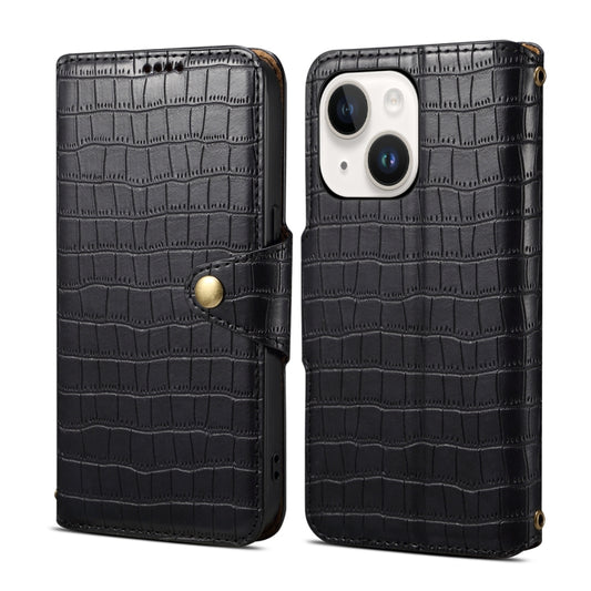 For iPhone 14 Denior Crocodile Texture Oil Edge Leather Phone Case(Black) - iPhone 14 Cases by Denior | Online Shopping UK | buy2fix