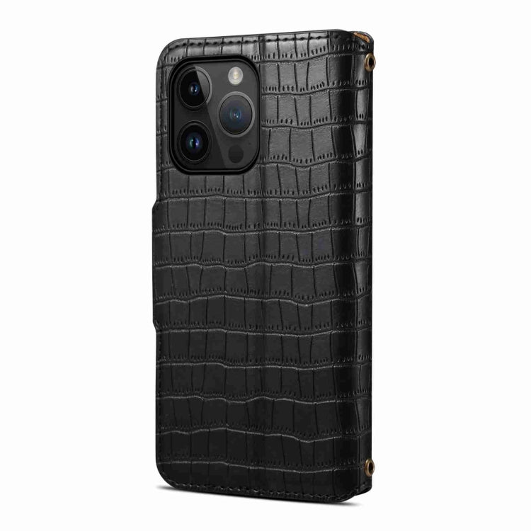 For iPhone 14 Denior Crocodile Texture Oil Edge Leather Phone Case(Black) - iPhone 14 Cases by Denior | Online Shopping UK | buy2fix