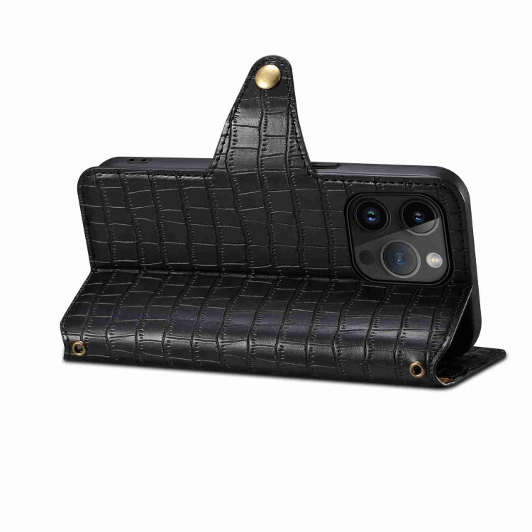 For iPhone 14 Denior Crocodile Texture Oil Edge Leather Phone Case(Black) - iPhone 14 Cases by Denior | Online Shopping UK | buy2fix