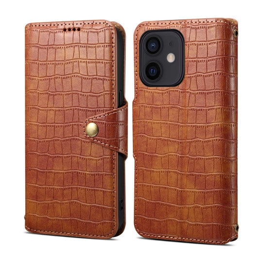 For iPhone 11 Denior Crocodile Texture Oil Edge Leather Phone Case(Brown) - iPhone 11 Cases by Denior | Online Shopping UK | buy2fix