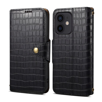 For iPhone 11 Denior Crocodile Texture Oil Edge Leather Phone Case(Black) - iPhone 11 Cases by Denior | Online Shopping UK | buy2fix