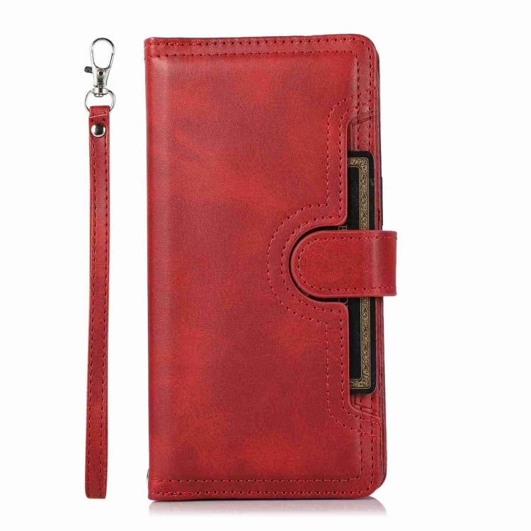 For iPhone 13 mini Wristband Card Slot Leather Phone Case(Red) - iPhone 13 mini Cases by buy2fix | Online Shopping UK | buy2fix