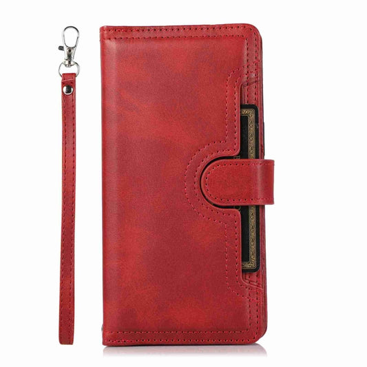 For iPhone 13 mini Wristband Card Slot Leather Phone Case(Red) - iPhone 13 mini Cases by buy2fix | Online Shopping UK | buy2fix