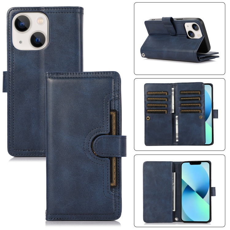 For iPhone 13 mini Wristband Card Slot Leather Phone Case(Blue) - iPhone 13 mini Cases by buy2fix | Online Shopping UK | buy2fix