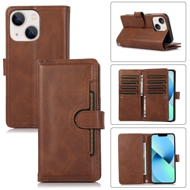 For iPhone 13 mini Wristband Card Slot Leather Phone Case(Coffee) - iPhone 13 mini Cases by buy2fix | Online Shopping UK | buy2fix