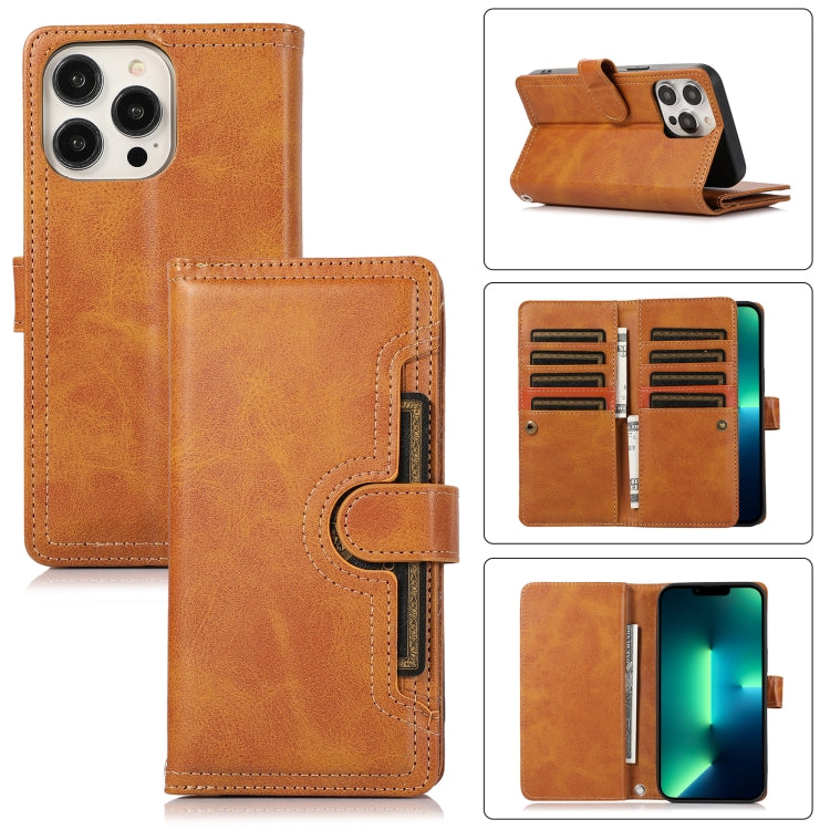 For iPhone 13 Pro Max Wristband Card Slot Leather Phone Case(Brown) - iPhone 13 Pro Max Cases by buy2fix | Online Shopping UK | buy2fix