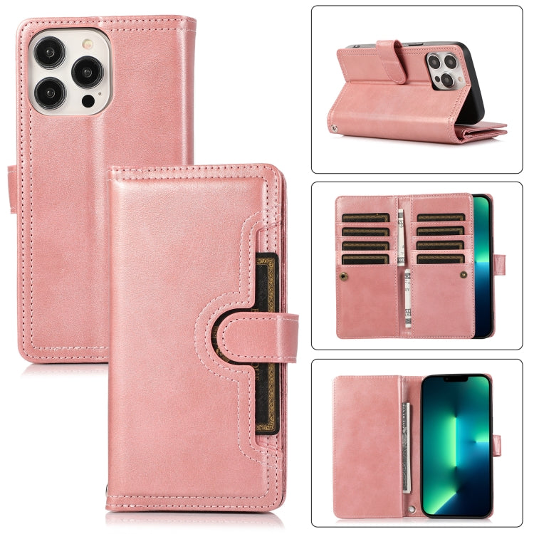 For iPhone 13 Pro Max Wristband Card Slot Leather Phone Case(Rose Gold) - iPhone 13 Pro Max Cases by buy2fix | Online Shopping UK | buy2fix