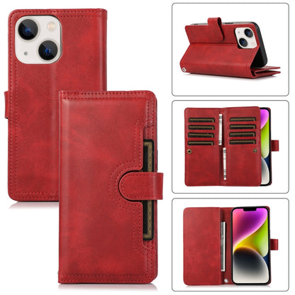 For iPhone 14 Wristband Card Slot Leather Phone Case(Red) - iPhone 14 Cases by buy2fix | Online Shopping UK | buy2fix