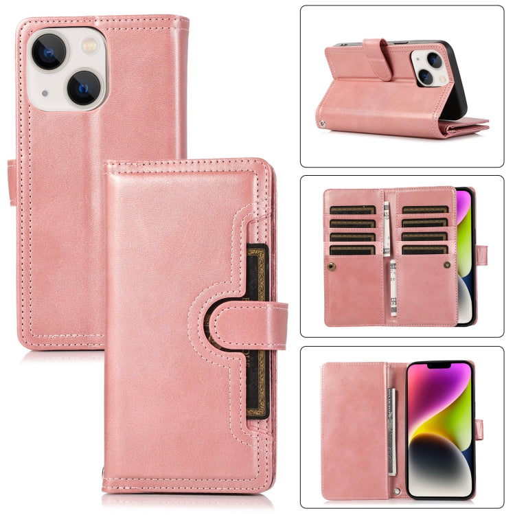 For iPhone 14 Wristband Card Slot Leather Phone Case(Rose Gold) - iPhone 14 Cases by buy2fix | Online Shopping UK | buy2fix