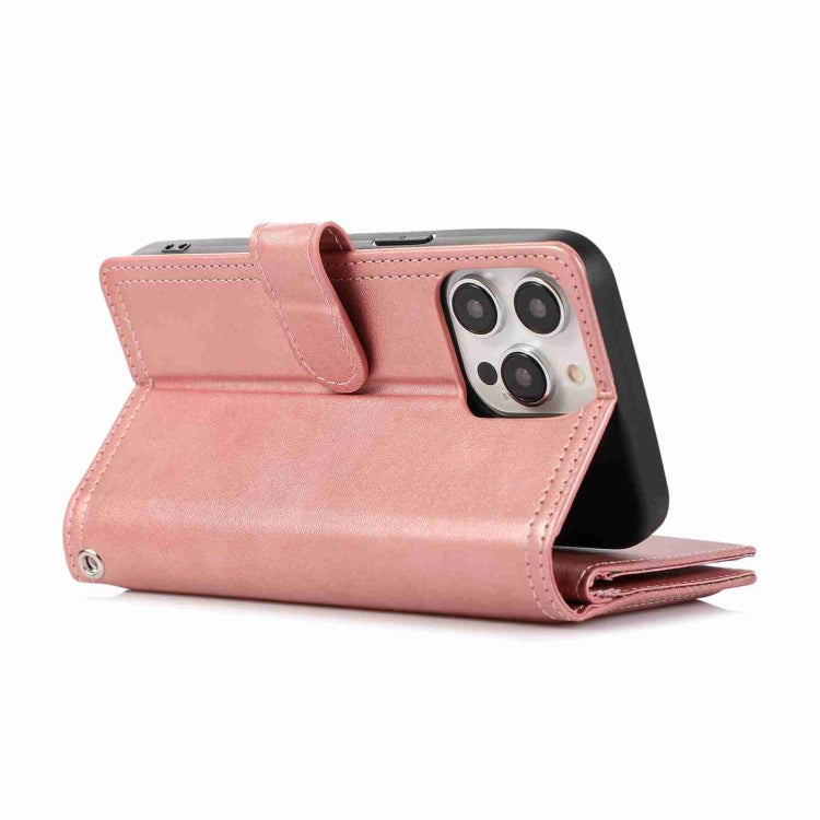 For iPhone 14 Wristband Card Slot Leather Phone Case(Rose Gold) - iPhone 14 Cases by buy2fix | Online Shopping UK | buy2fix