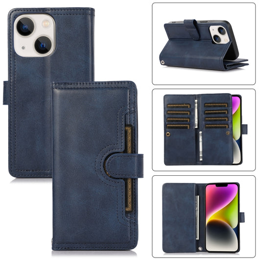 For iPhone 14 Wristband Card Slot Leather Phone Case(Blue) - iPhone 14 Cases by buy2fix | Online Shopping UK | buy2fix