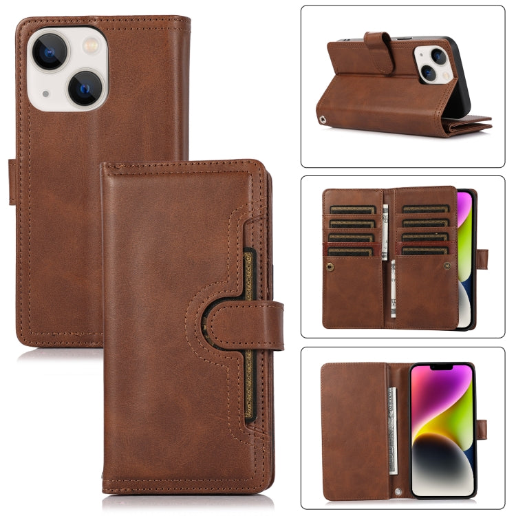 For iPhone 14 Wristband Card Slot Leather Phone Case(Coffee) - iPhone 14 Cases by buy2fix | Online Shopping UK | buy2fix