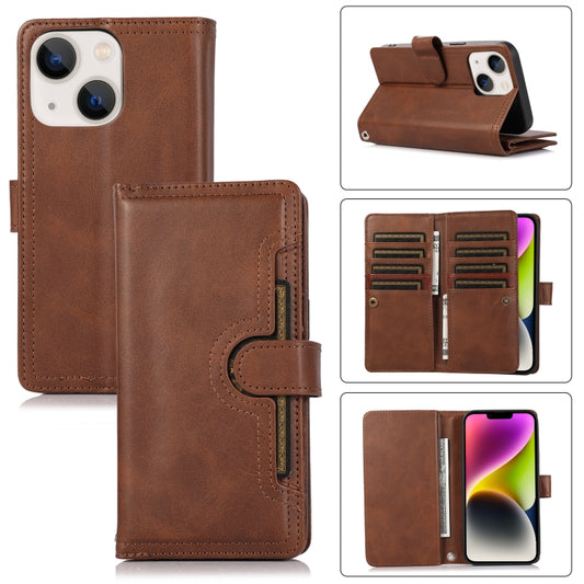 For iPhone 14 Wristband Card Slot Leather Phone Case(Coffee) - iPhone 14 Cases by buy2fix | Online Shopping UK | buy2fix