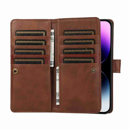 For iPhone 14 Wristband Card Slot Leather Phone Case(Coffee) - iPhone 14 Cases by buy2fix | Online Shopping UK | buy2fix