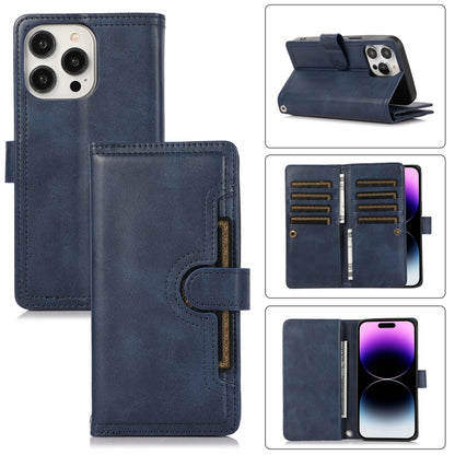 For iPhone 14 Pro Max Wristband Card Slot Leather Phone Case(Blue) - iPhone 14 Pro Max Cases by buy2fix | Online Shopping UK | buy2fix
