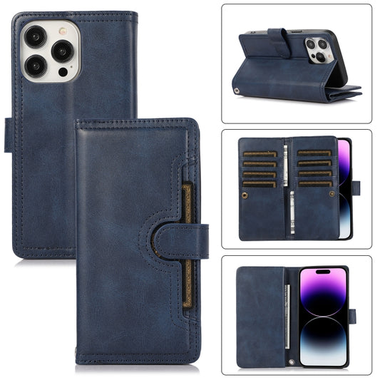 For iPhone 14 Pro Max Wristband Card Slot Leather Phone Case(Blue) - iPhone 14 Pro Max Cases by buy2fix | Online Shopping UK | buy2fix