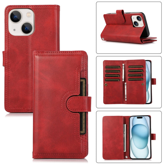For iPhone 15 Wristband Card Slot Leather Phone Case(Red) - iPhone 15 Cases by buy2fix | Online Shopping UK | buy2fix