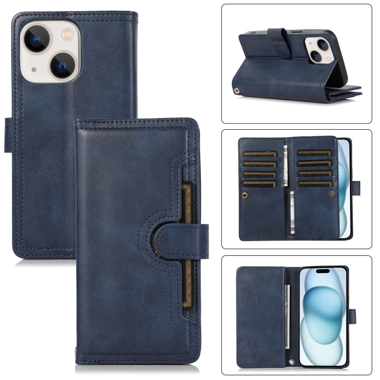 For iPhone 15 Wristband Card Slot Leather Phone Case(Blue) - iPhone 15 Cases by buy2fix | Online Shopping UK | buy2fix