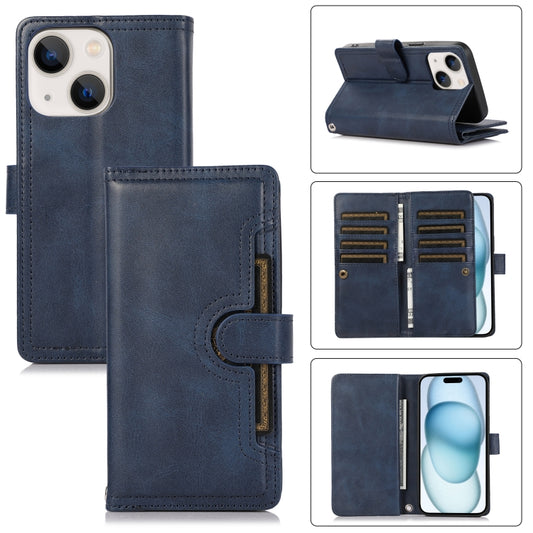 For iPhone 15 Wristband Card Slot Leather Phone Case(Blue) - iPhone 15 Cases by buy2fix | Online Shopping UK | buy2fix