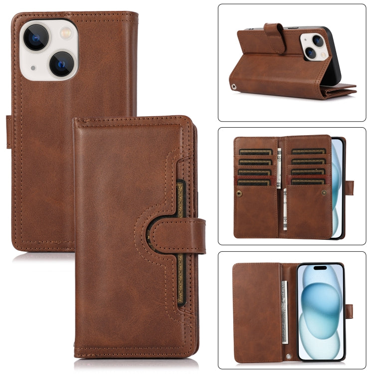 For iPhone 15 Wristband Card Slot Leather Phone Case(Coffee) - iPhone 15 Cases by buy2fix | Online Shopping UK | buy2fix